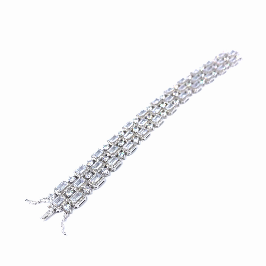 Heartfelt Gesture Trendy Arm Candy Rhodium Plated Sterling Silver Micropave Square CZ Bracelet