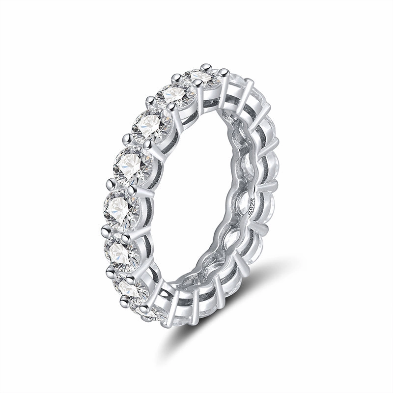 Vintage Craft Rhodium Plated Sterling Silver Ring 4mm CZ Eternity Band Ring in Airline Setting