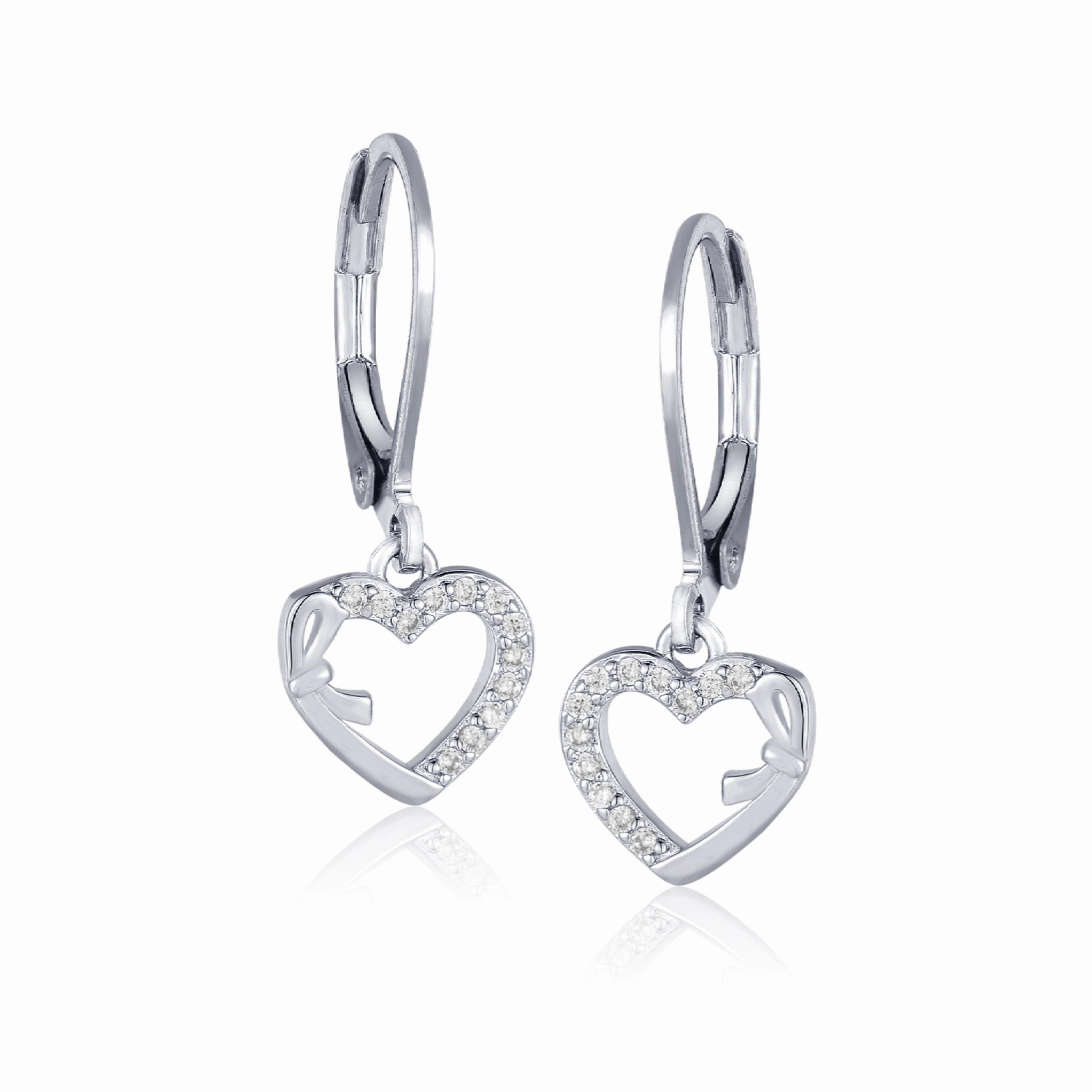 Square Adornment Rhodium Plated Surgical Steel Half CZ Outline Earrings