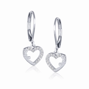 Square Adornment Rhodium Plated Surgical Steel Half CZ Outline Earrings