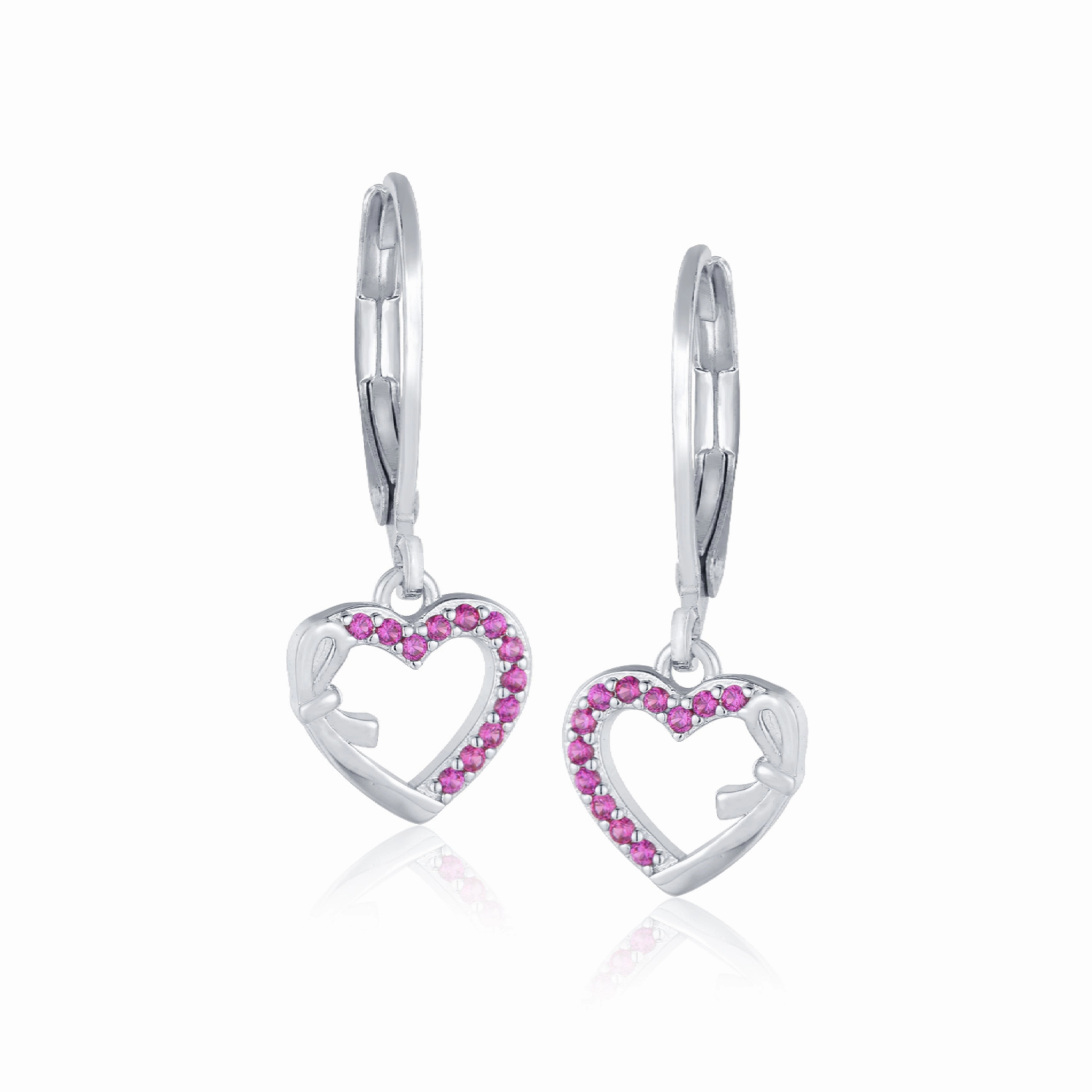 Polished Detail Substantial Piece Rhodium Plated Surgical Steel Half CZ Outline Earrings