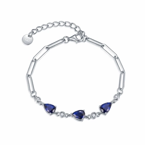 Small Business Comfort First Sterling Silver Colored CZ Teardrop Stone Station Paperclip Bracelet