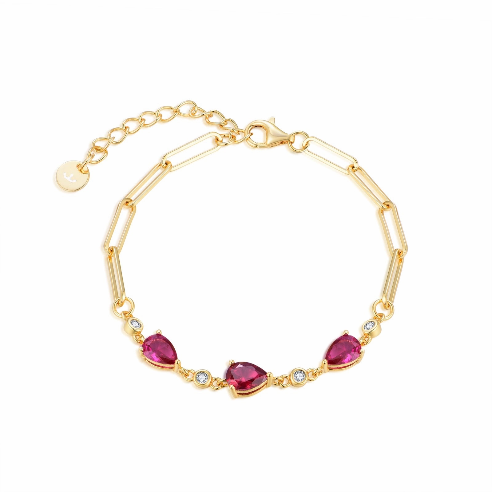 Sterling Silver Colored CZ Teardrop Stone Station Paperclip Bracelet Handcrafted Details