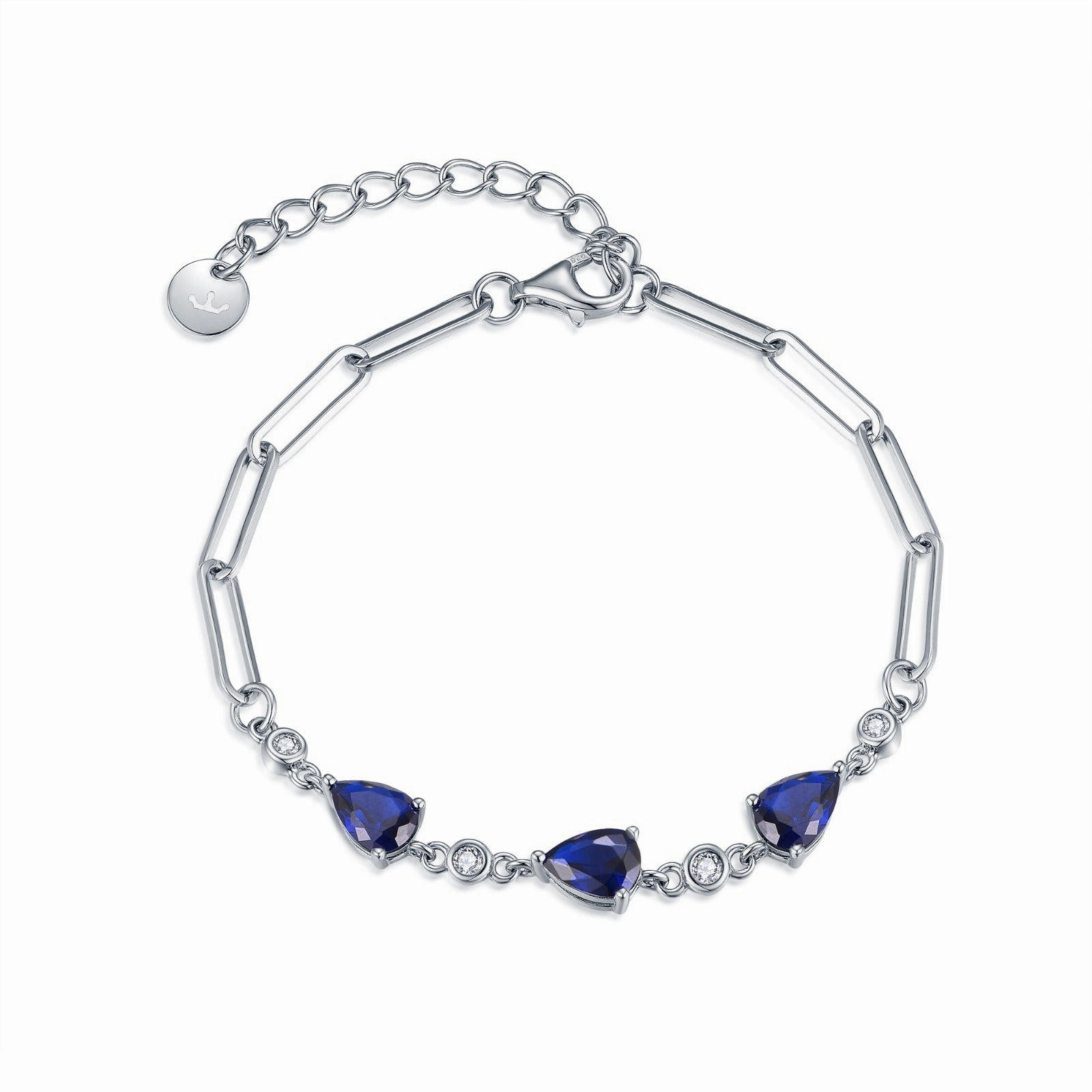 High Value Ideal Composites Sterling Silver Colored CZ Teardrop Stone Station Paperclip Bracelet