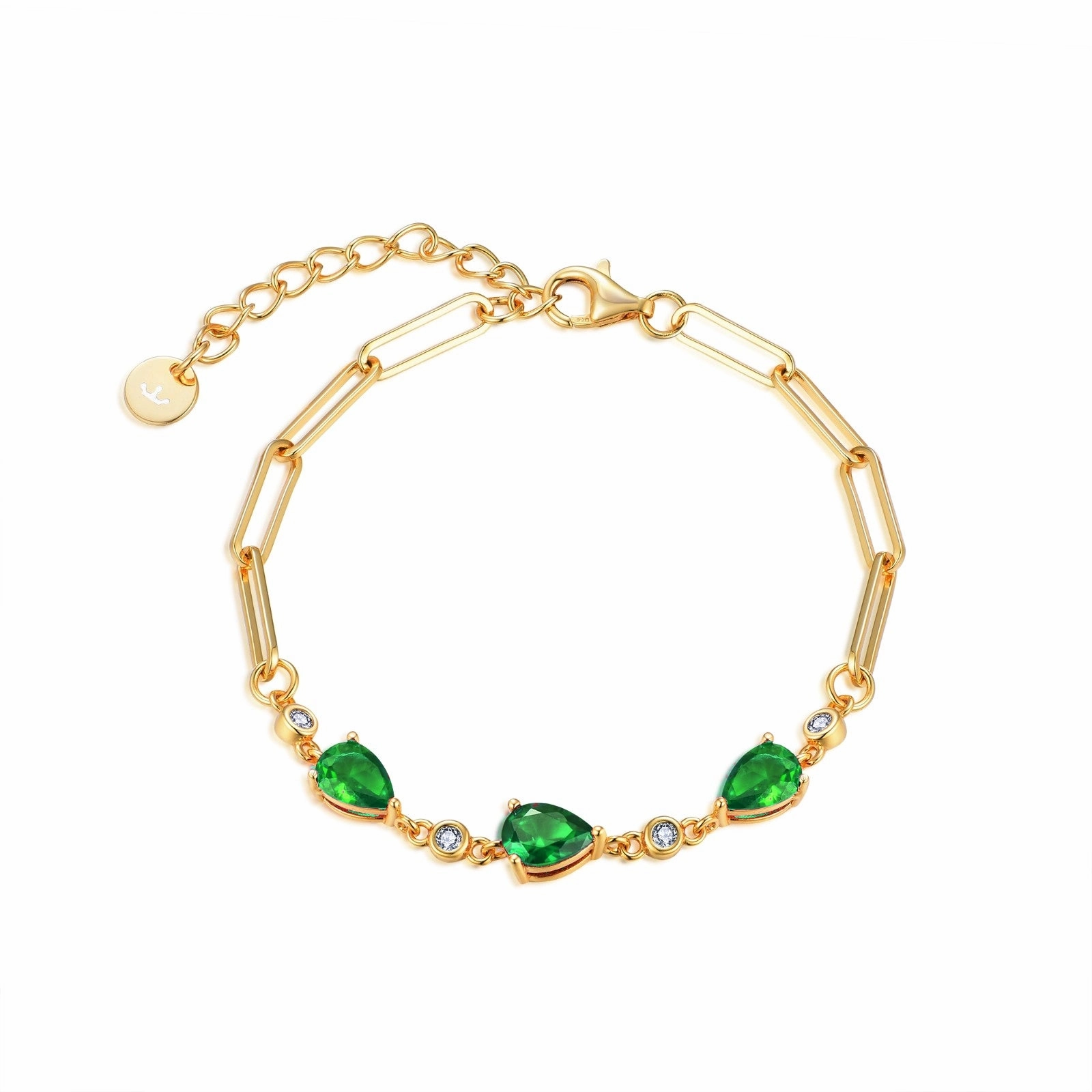 Grandparent??s Pride Crowning Glory Sterling Silver Colored CZ Teardrop Stone Station Paperclip Bracelet