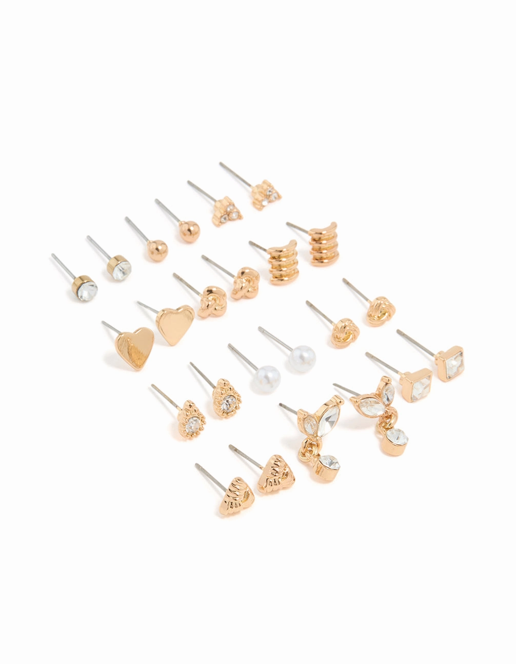 Gold Twisted & Diamante Stud Earrings 12-Pack Fresh Look