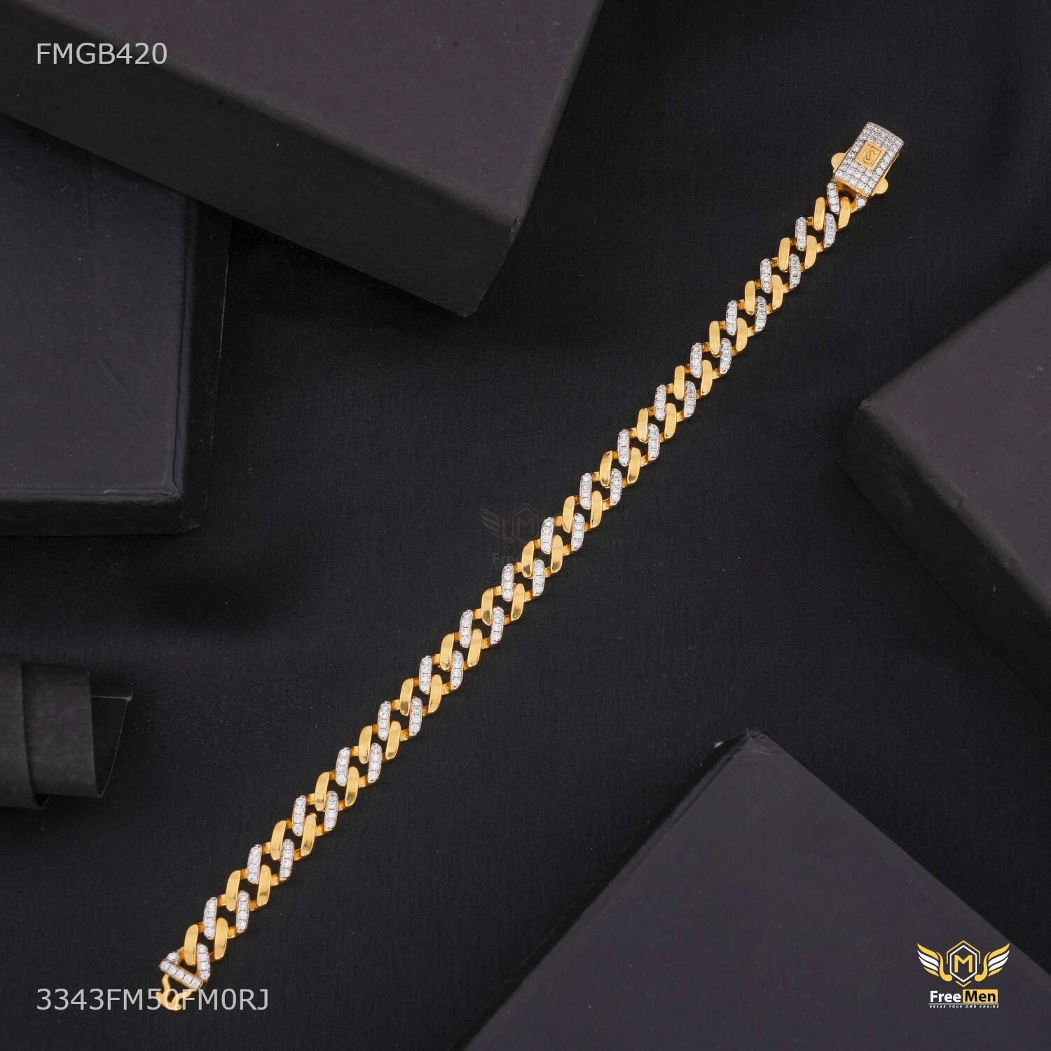 Rinig to Ring with Dimond Gold Plated Bracelet  for Men - FMGB420 Essential Element