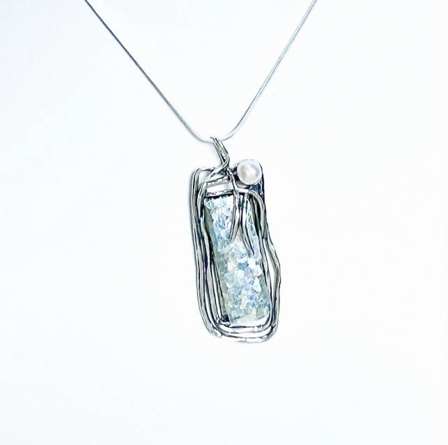Roman Glass With Pearl Pendant In Sterling Silver Professional Look Magnificent Jewelry