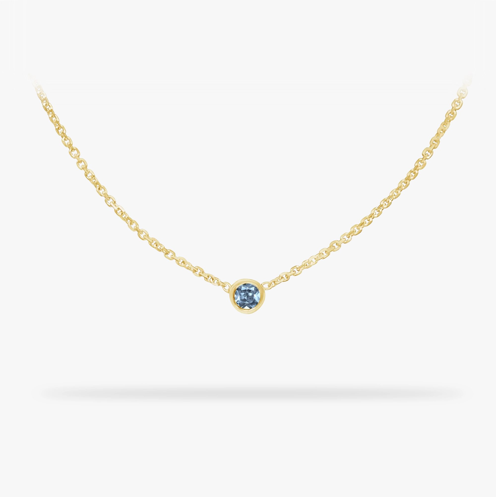 Birthstone Necklace March - Aquamarine 14K Gold Necklace Romantic Set