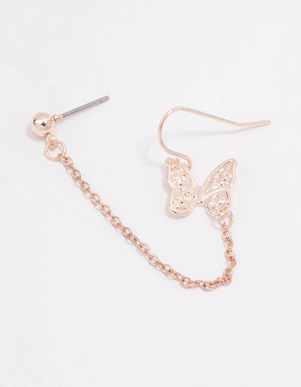 Rose Gold Butterfly Drop Chain Earrings Decorative Decoration