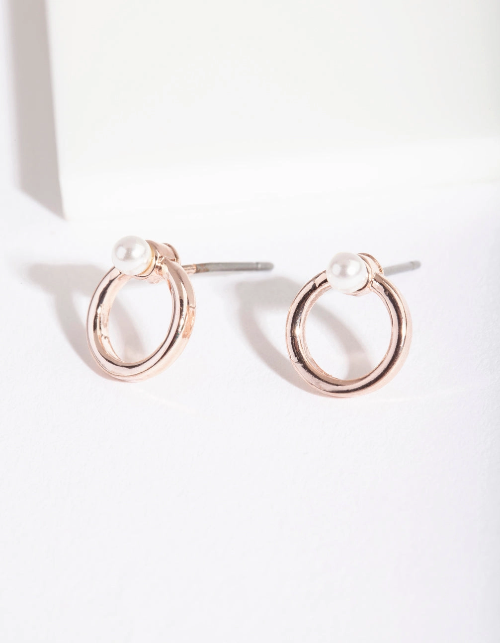 Trendy Decoration Pearlescent Adornment Rose Gold Circle Fixed Pearl Stud Earrings
