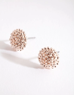 Festive Embellishment Rose Gold Crater Stud Earrings