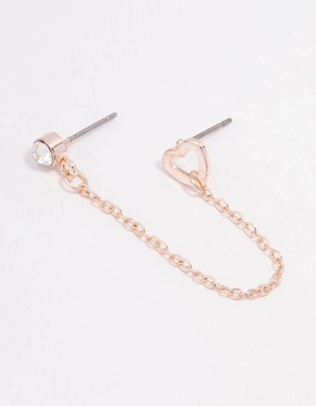Rose Gold Diamante & Heart Chain Drop Earrings Chic Option