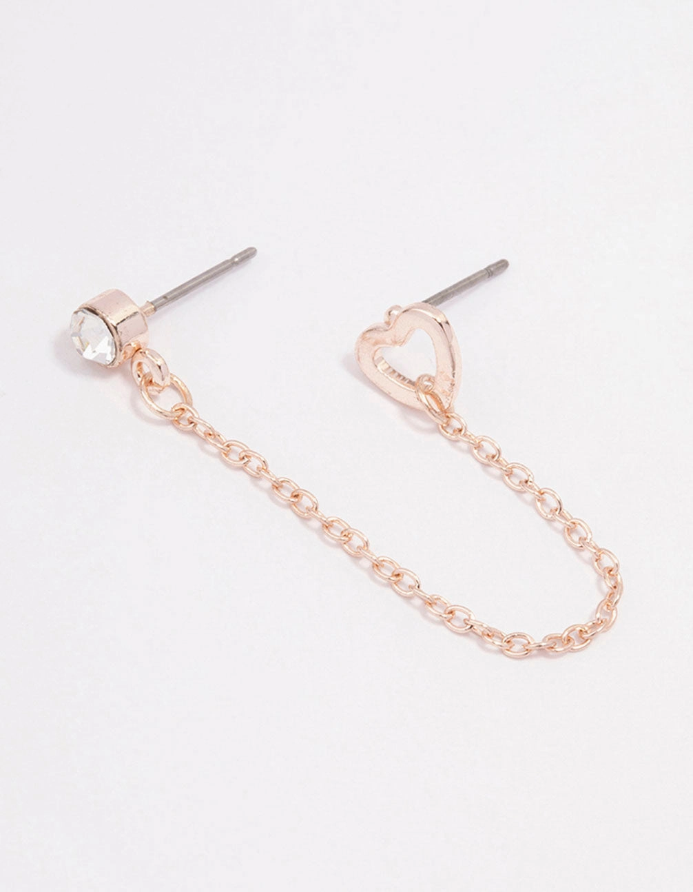Rose Gold Diamante & Heart Chain Drop Earrings Chic Option