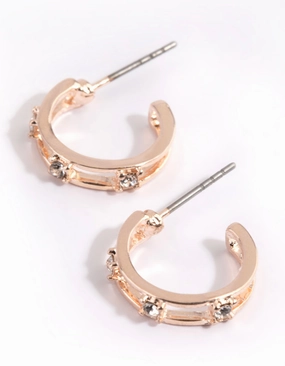Rose Gold Diamante Huggie Hoop Earrings Pearlescent Item Simple Choice