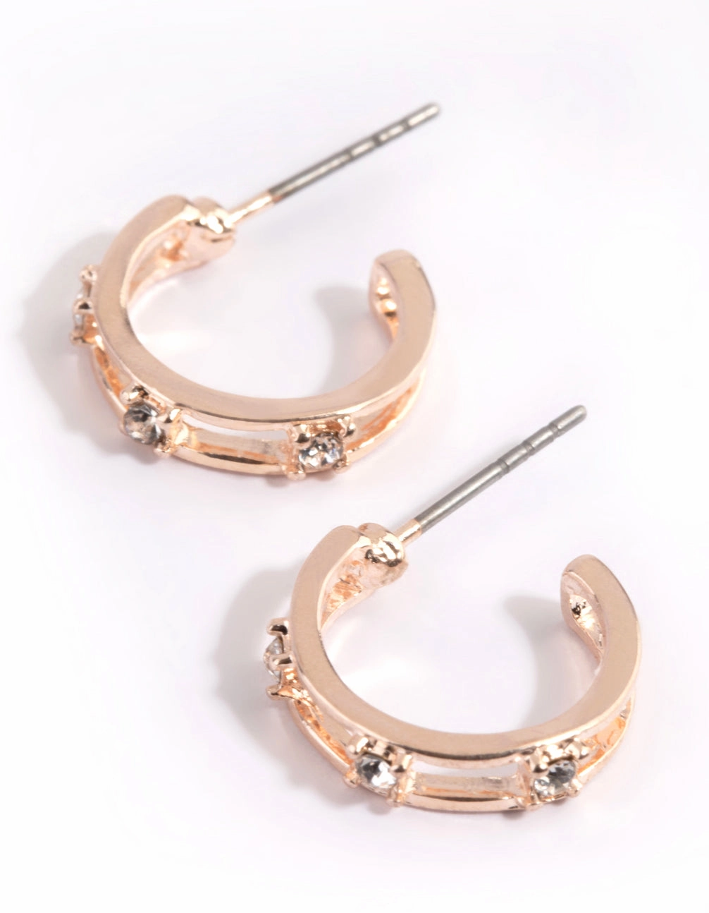 Rose Gold Diamante Huggie Hoop Earrings Pearlescent Item Simple Choice