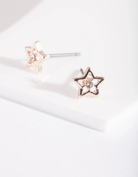 Rose Gold Diamante Star Stud Earrings Radiant Selection