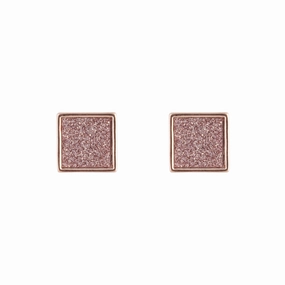 Graceful Product Rustic Accessory Rose Gold Glitter Inlay Square Earrings