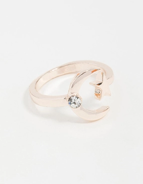 Rose Gold Open Moon Star Ring Elegant Motion Budget Adornment