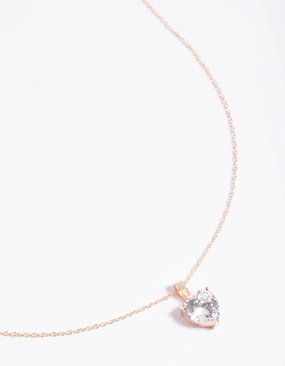 Rose Gold Plated Sterling Silver Cubic Zirconia Heart Necklace Unique Adornment Chic Spirit