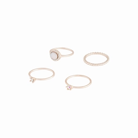 Fresh Style Rose Gold Round Stone Multi Ring