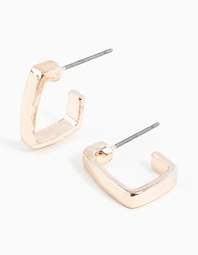 Rose Gold Thick Square Hoop Earrings Glossy Item
