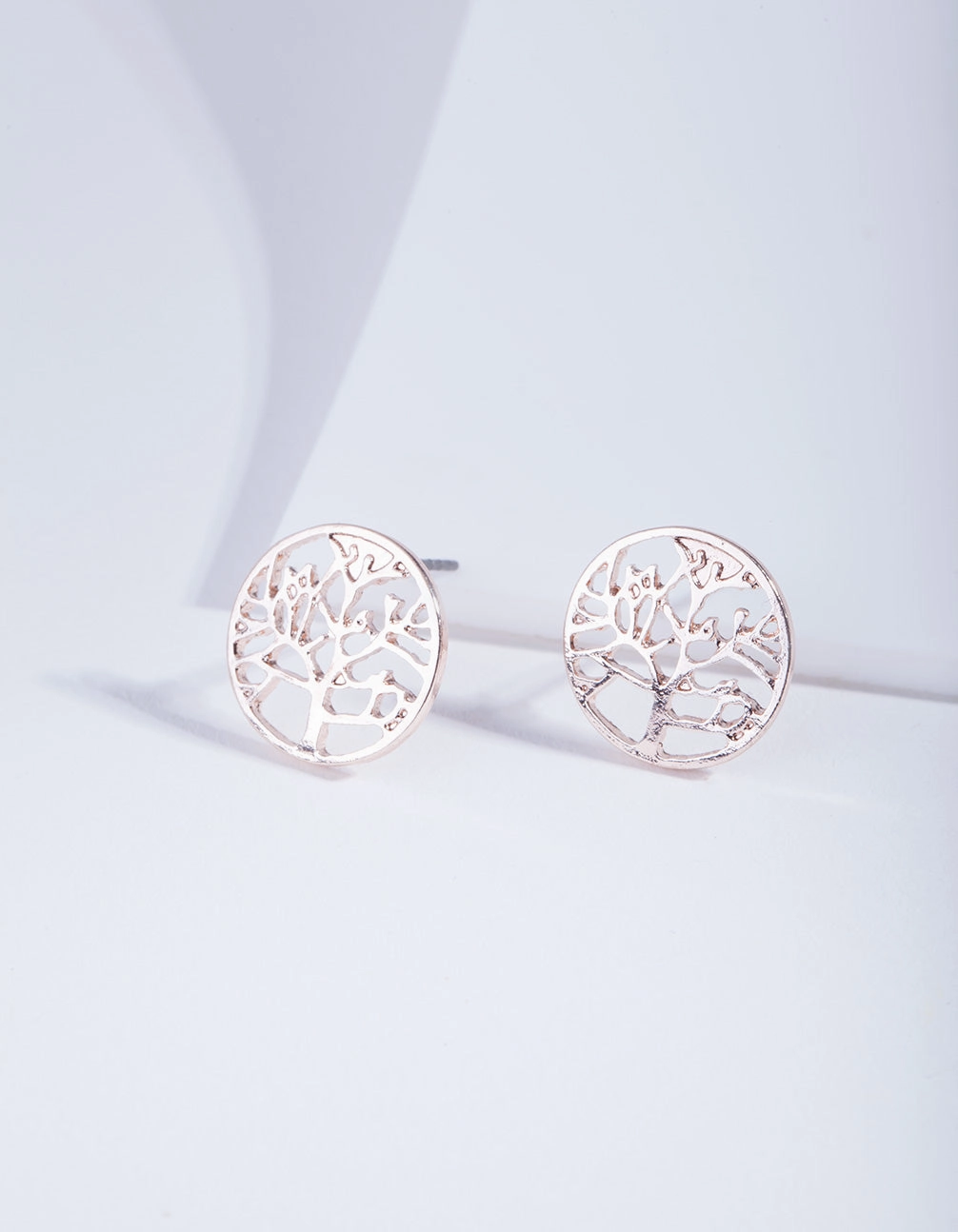 Comfortable Product Safe Creation Rose Gold Tree Of Life Stud Earrings
