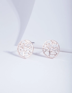 Comfortable Product Safe Creation Rose Gold Tree Of Life Stud Earrings