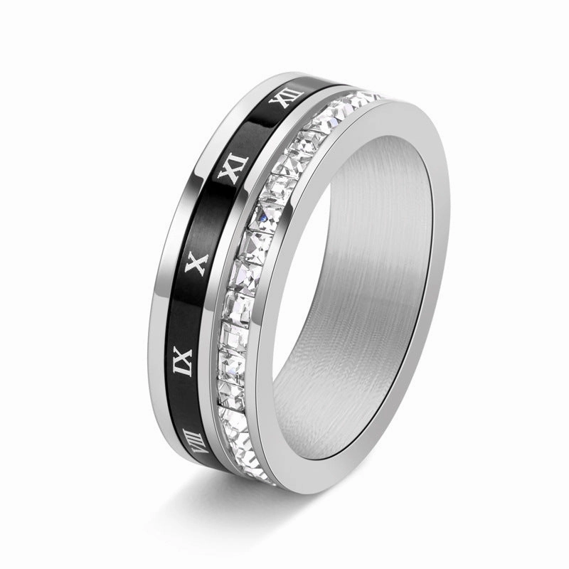 Creative Creation Rotatable Square Diamond Tungsten Ring with Roman Numerals For Men