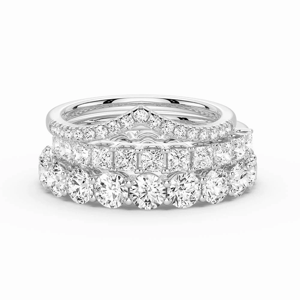 Custom Item Round And Princess Moissanite Eternity Bands with Curved V Wedding Stacking Rings