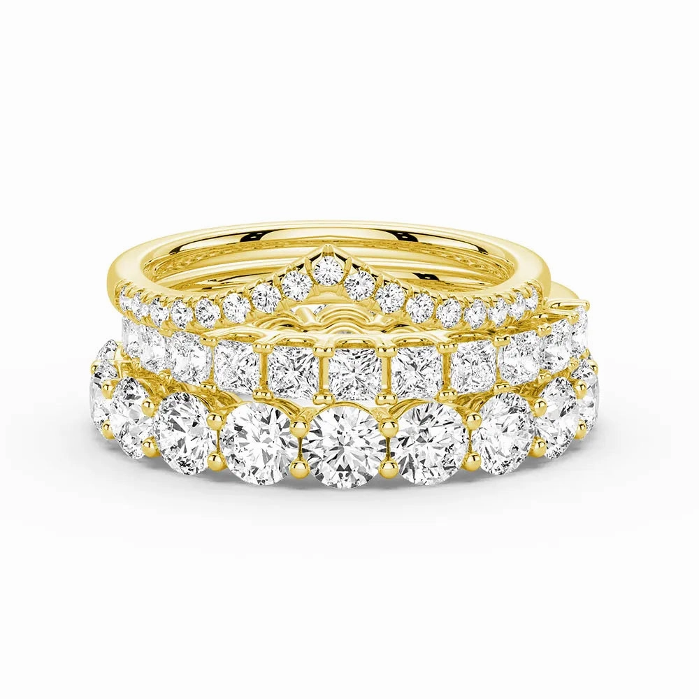 casual outing Traditional Piece Round And Princess Moissanite Eternity Bands with Curved V Wedding Stacking Rings