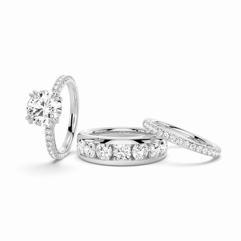 Casual Look Round Cut Moissanite Couple's Ring Set with Men's Wedding Band