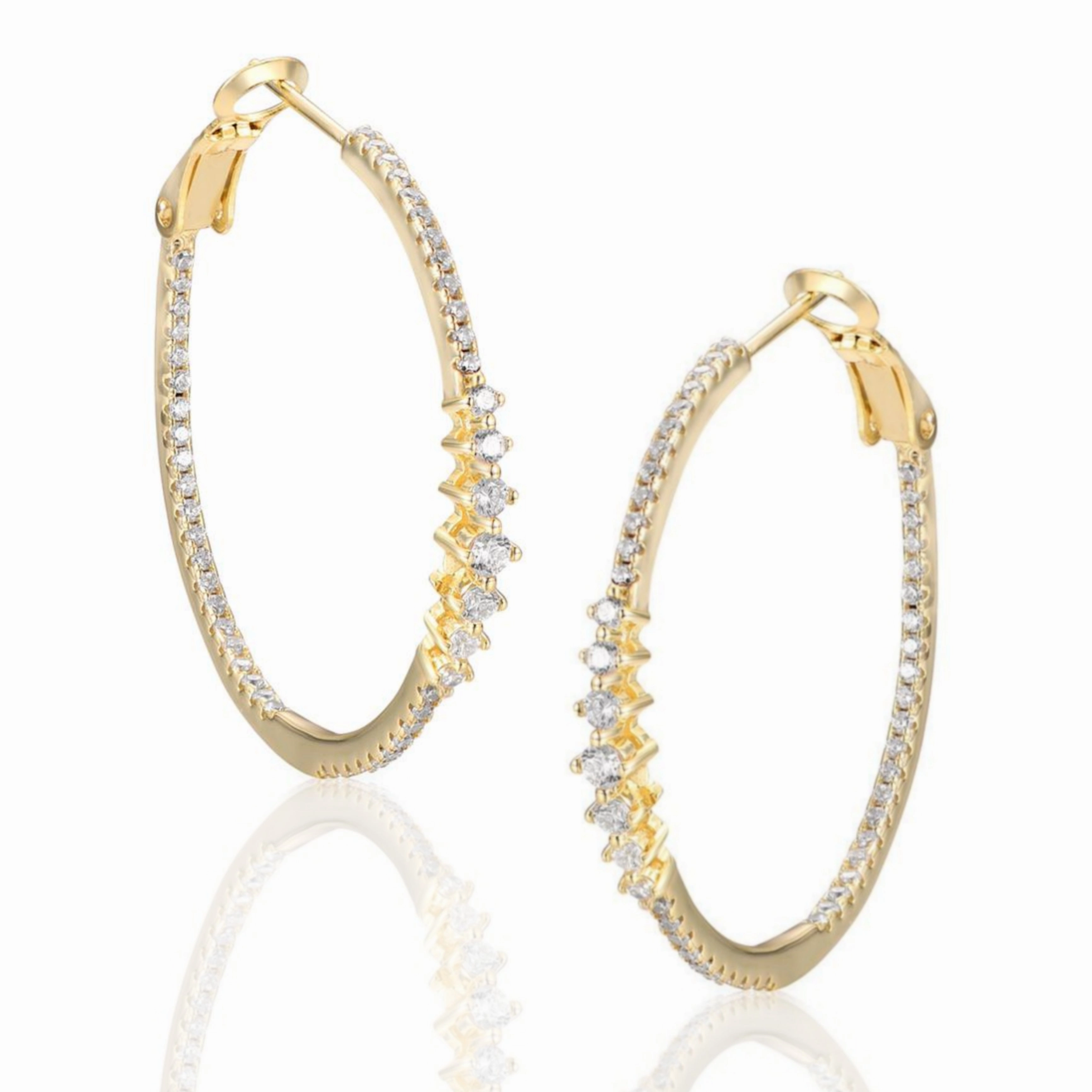 Round CZ Hoop Earrings with Front Large CZs Corporate Embellishment