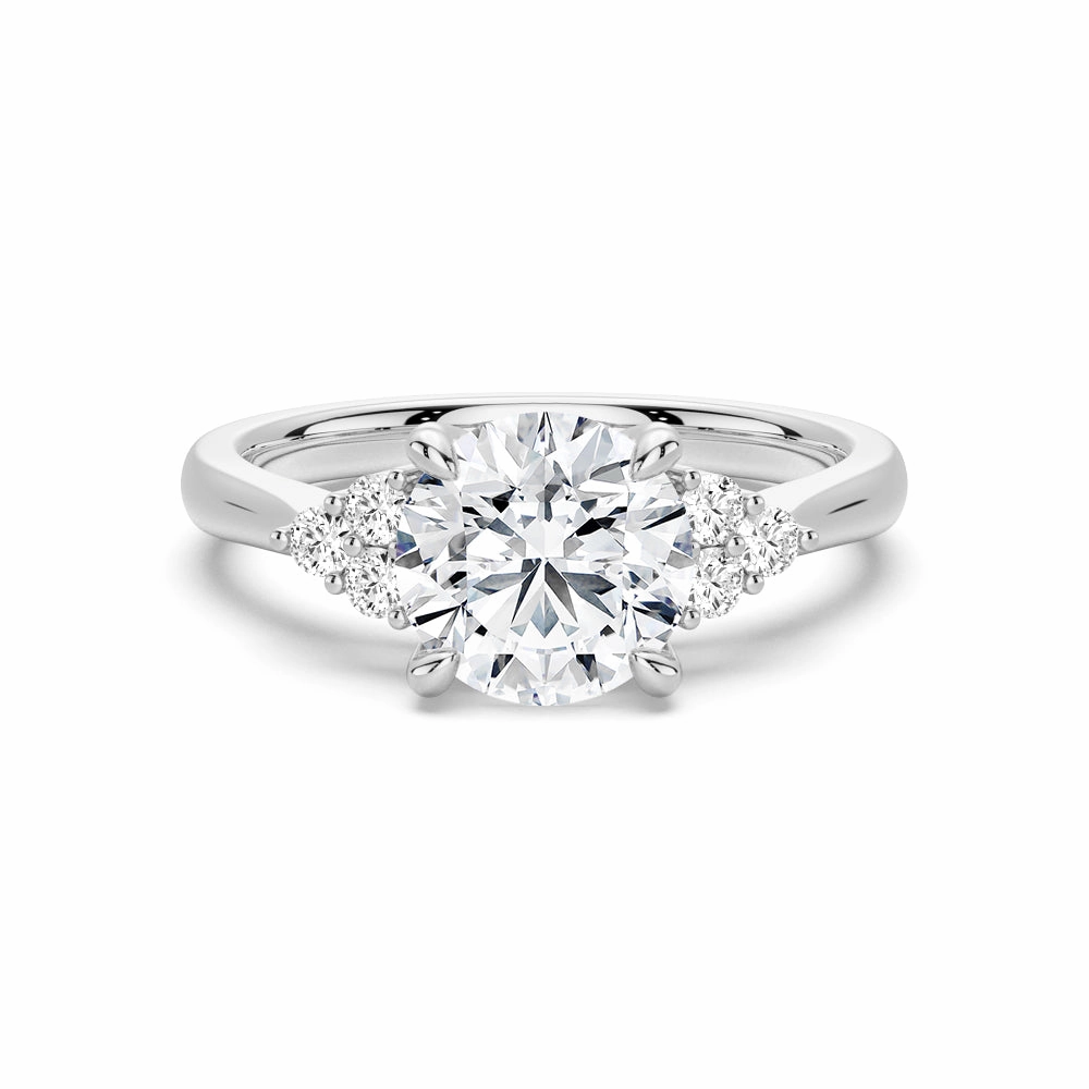 Timeless Embellishment Round Moissanite Promise Ring with Tapered Side Accents