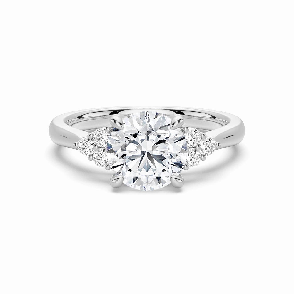 Trendy Piece Couple Jewelry Round Moissanite Promise Ring with Tapered Side Accents