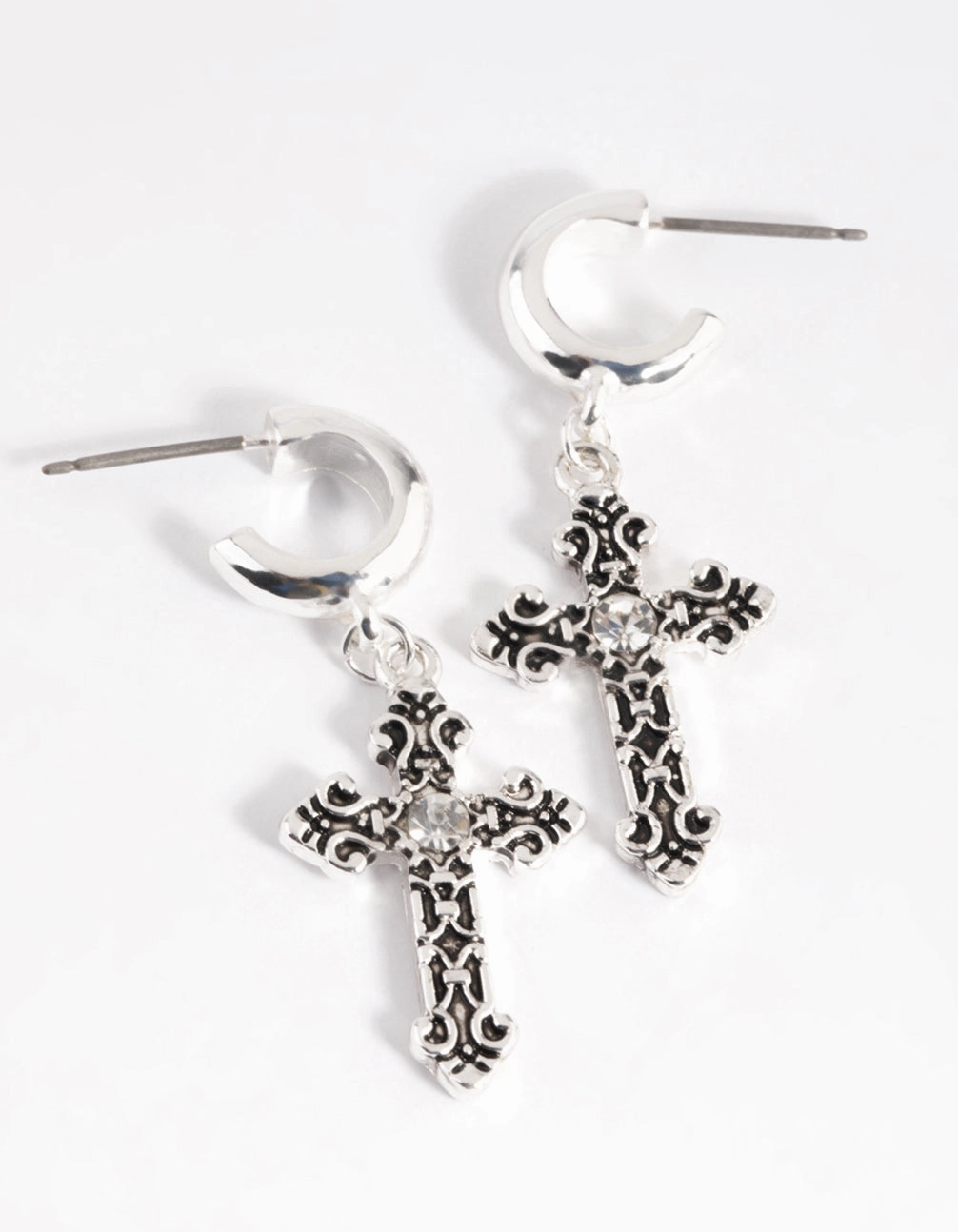 Gorgeous Accent Lightweight Finish Textured Cross Huggie Earrings