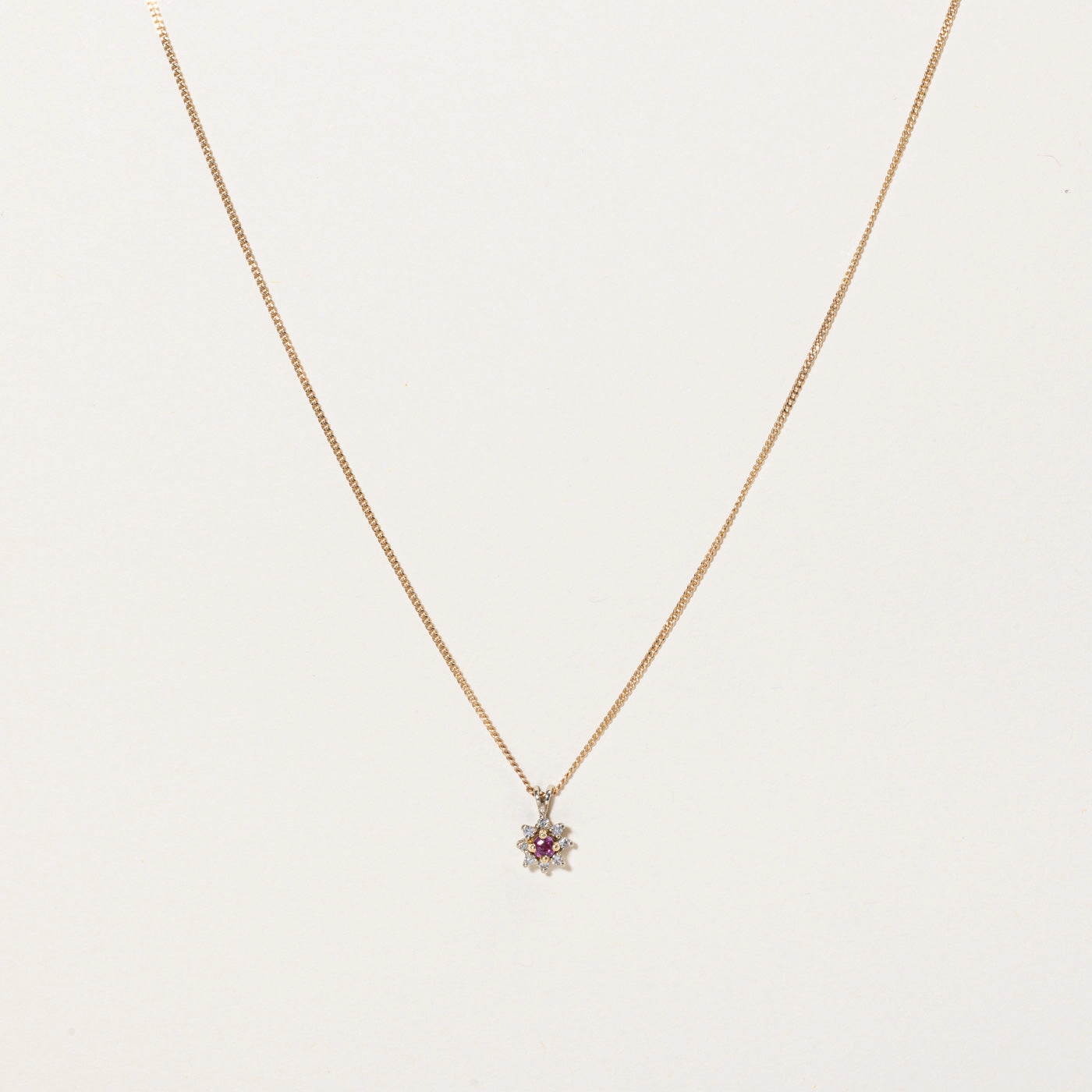 Ruby & Diamond Pendant & Necklace | 0.10ct, 0.08ctw | 18" | Soft Match Dynamic Highlight