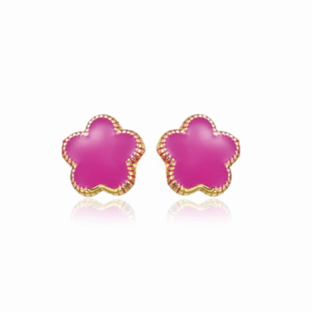 Gold Plated Surgical Steel Enamel Flower 5 Petal Stud Earrings Abstract Embellishment Glittery Trinket