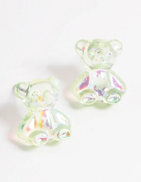 Trendy Option Acrylic Green Candy Bear Stud Earrings