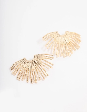 Sparkling Appearance Decorative Accessory Gold Molten Fan Stud Earrings