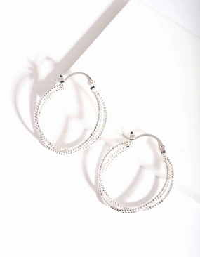 Fashionable Accessory Luxurious Essential Silver Stipple Double Hoop Earrings