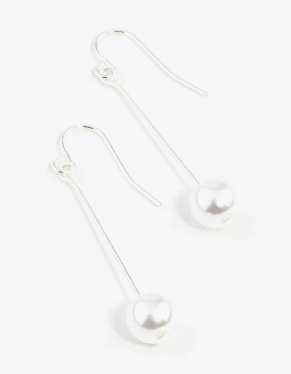 Fine Silver Pin & Pearl Drop Earrings Geometric Piece Dull Accent