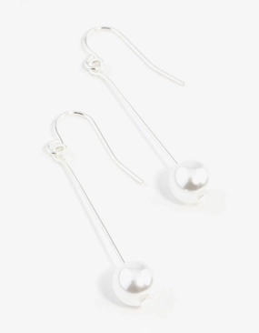 Graceful Lines Charming Jewelry Pieces Fine Silver Pin & Pearl Drop Earrings