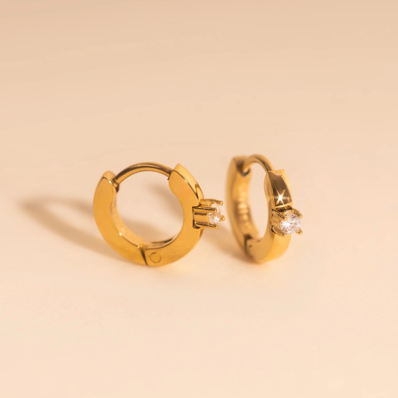 Round Crystal Tiny Huggie Hoop Earrings Retro Vibe Evening Style