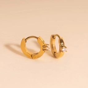 Round Crystal Tiny Huggie Hoop Earrings Retro Vibe Evening Style