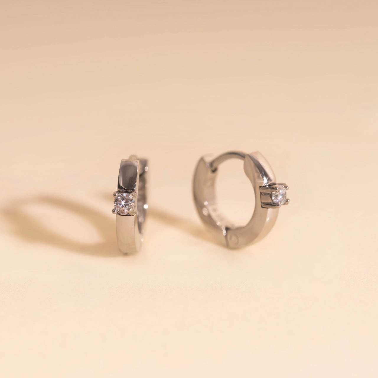 Round Crystal Tiny Huggie Hoop Earrings Classic Piece