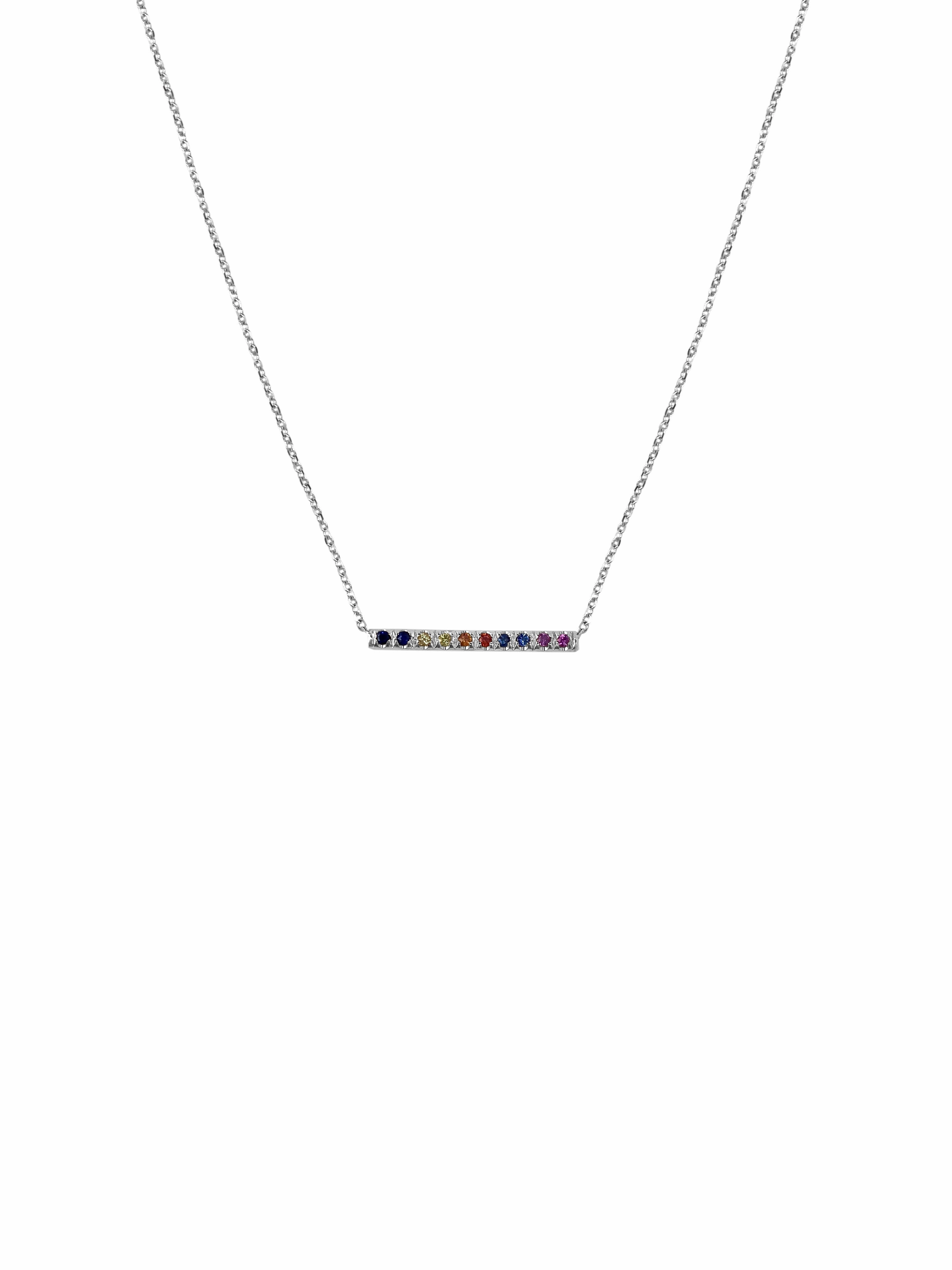 Distinctive Gift Fashion Mood 14K Gold Mini Micro pave Sapphire Bar Necklace