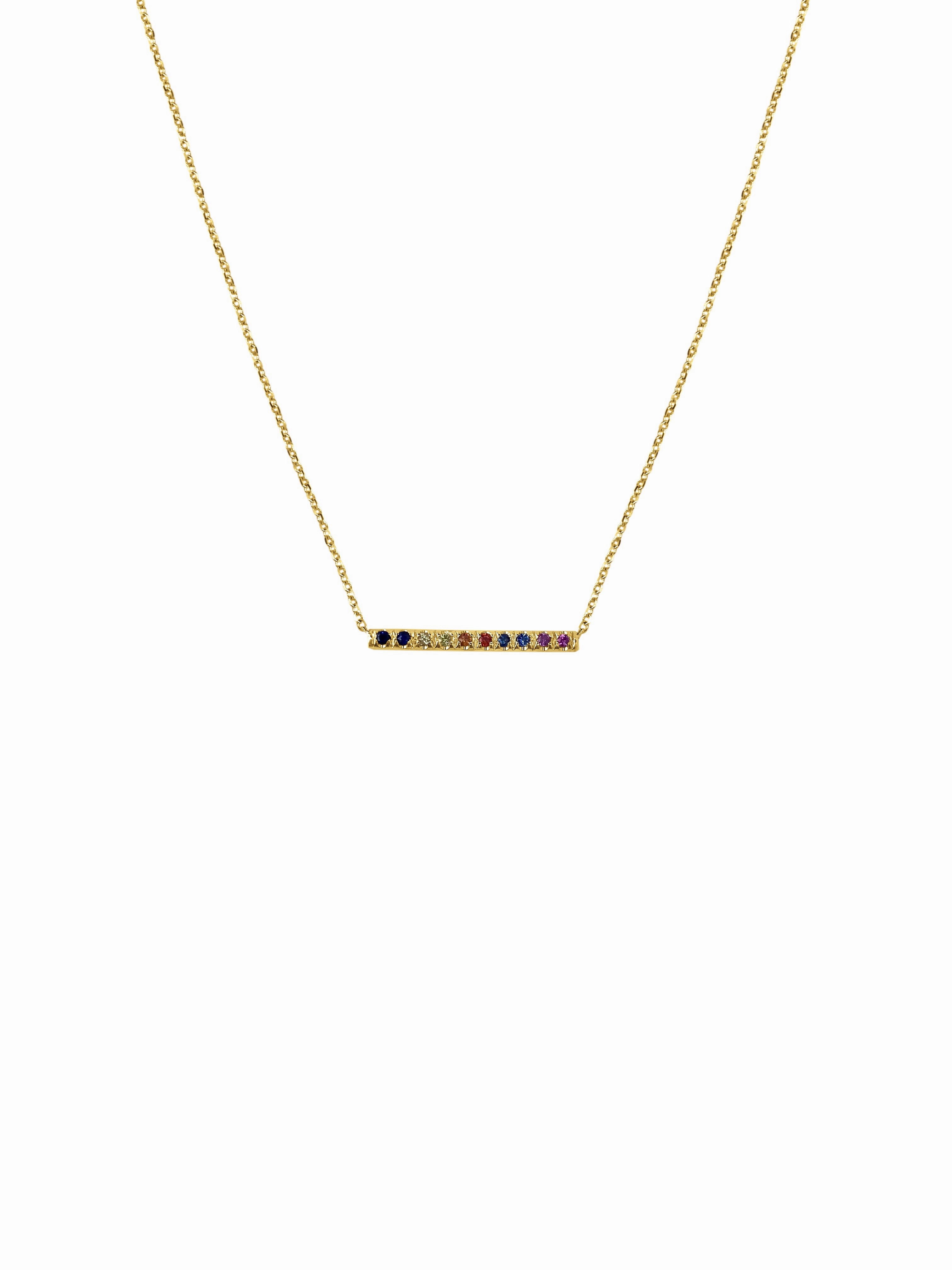 14K Gold Mini Micro pave Sapphire Bar Necklace Refined Accent Locket Item