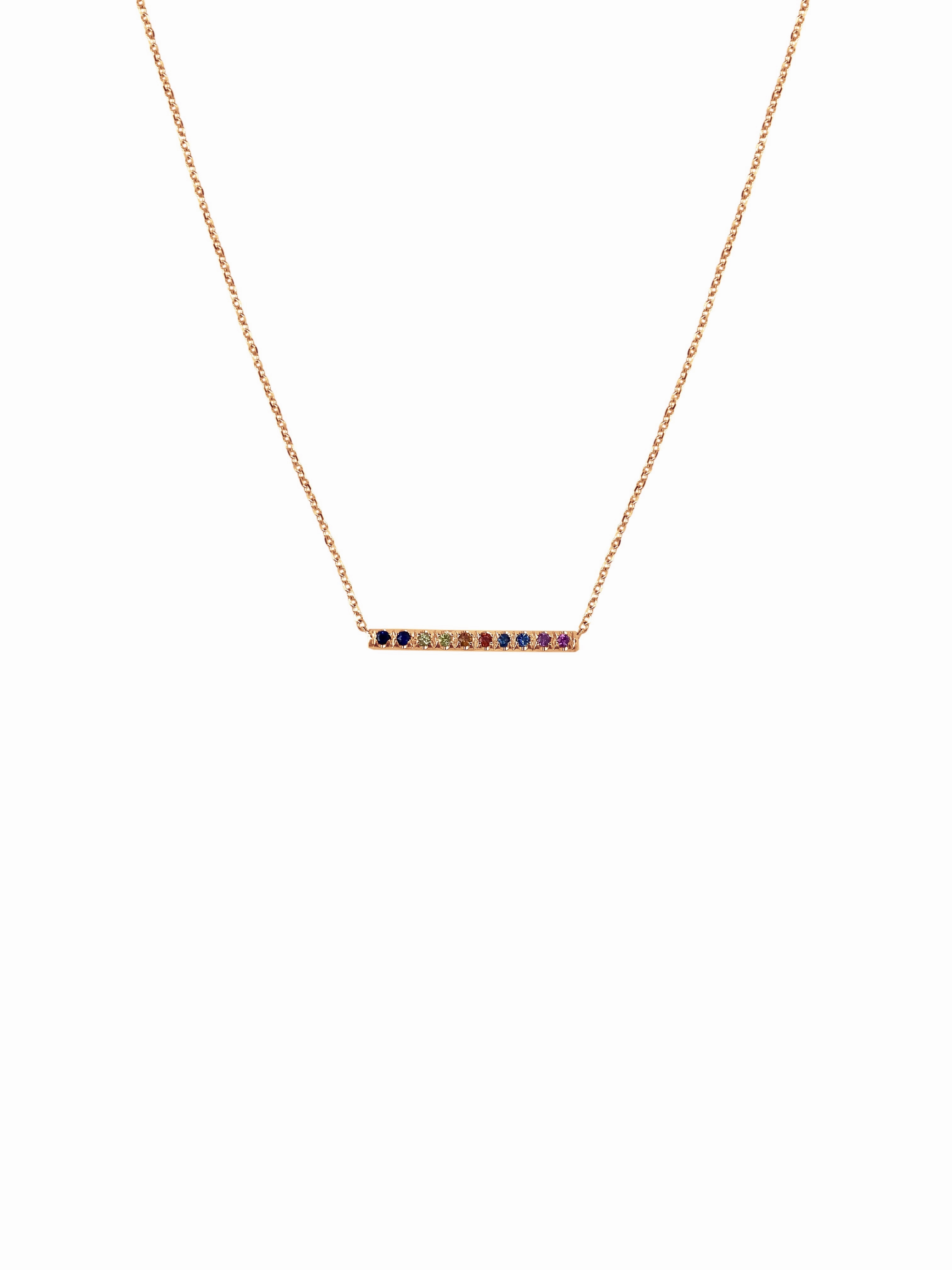 Bold Feature Summer Present 14K Gold Mini Micro pave Sapphire Bar Necklace