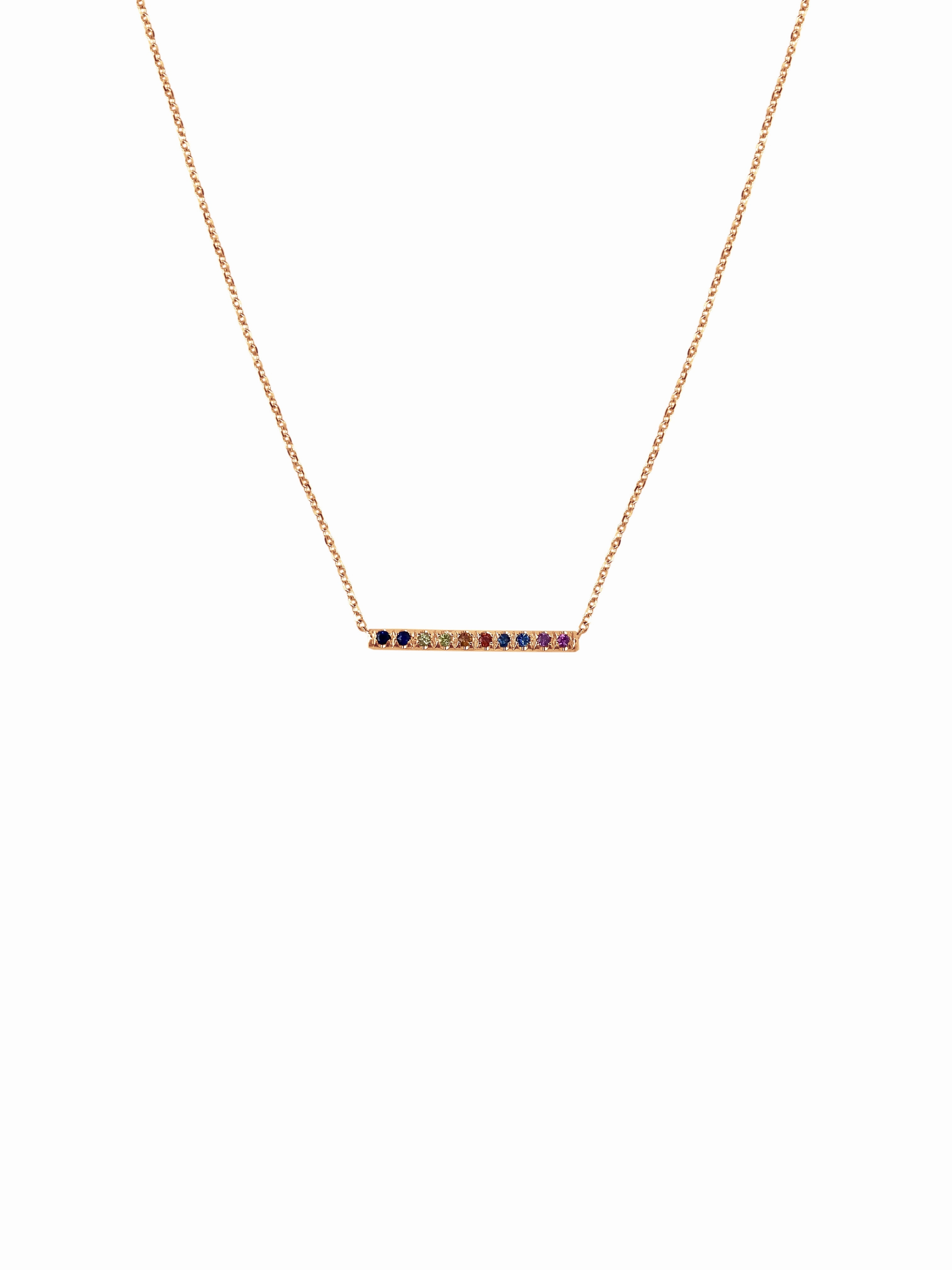 Effortless Look Layered Combo 14K Gold Mini Micro pave Sapphire Bar Necklace